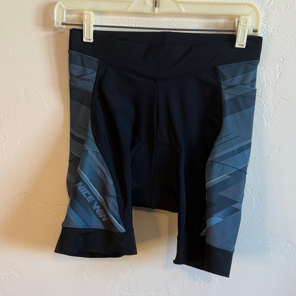 Cycling Bib Shorts with Geometric Side Panels - Black & Slate Blue